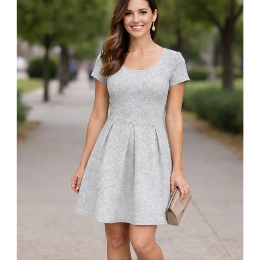Annabella Francesca’s Grey Skater Dress Fit Flare Small Stretch Mini Skirt quilt